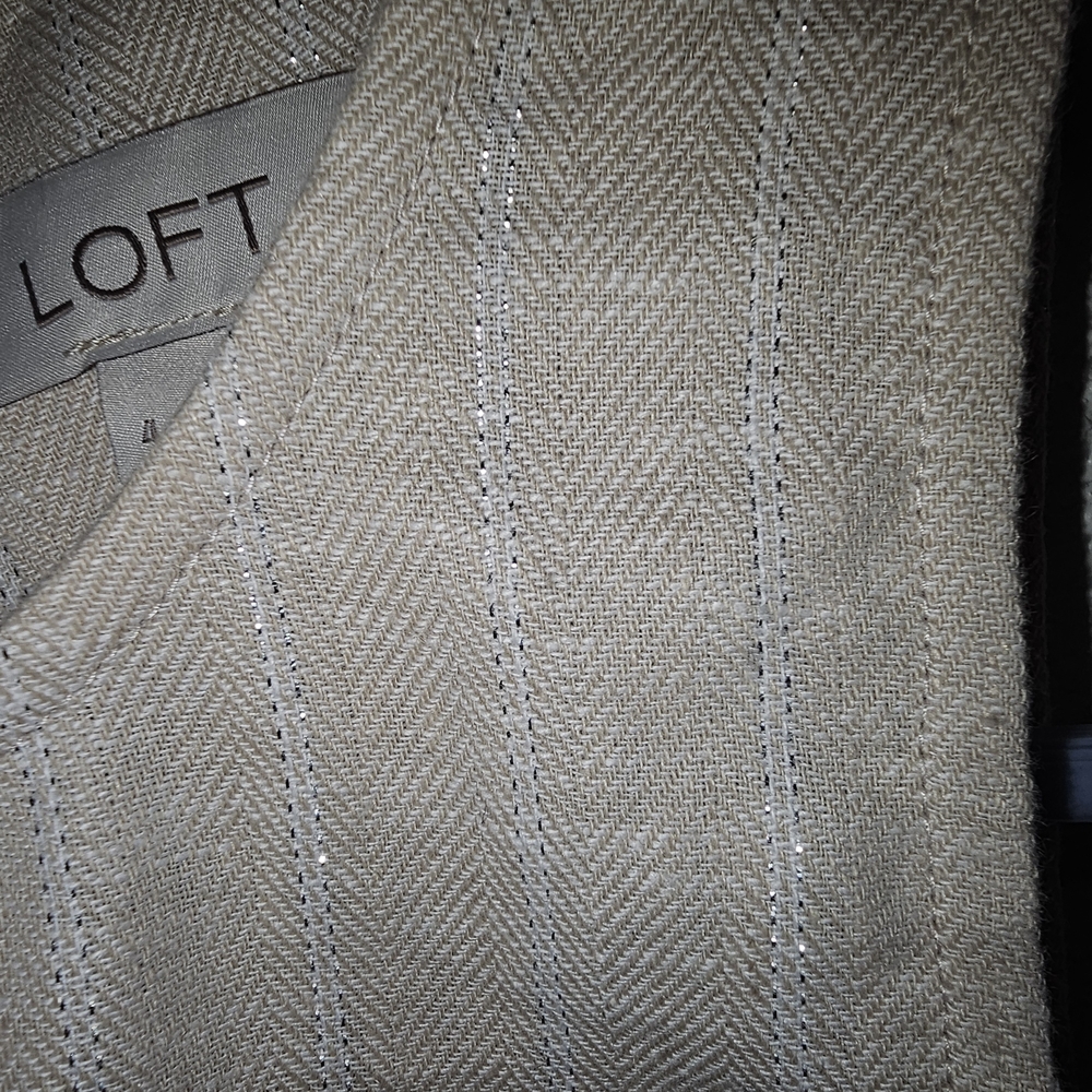 LOFT Linen Blend Sleeveless Shift Dress Size 4 Beige Shimmer Stripe A-Line - Picture 4 of 12
